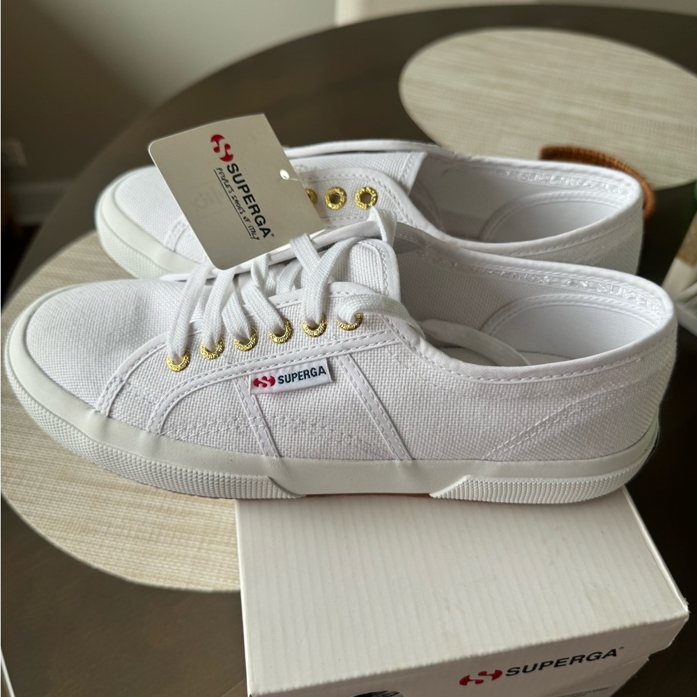 Superga White Sneakers with Gold Accents